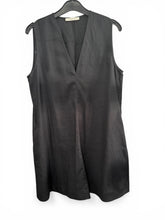 Load image into Gallery viewer, Asceno Black Linen Sleeveless Tunic Dress – Minimal V-Neck UK S