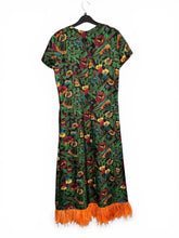 Load image into Gallery viewer, La DoubleJ Silk Floral Swing Dress with Ostrich Feather Hem – Multicolour Print – Size M