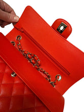 Load image into Gallery viewer, Chanel Classic Double Flap Caviar Leather Silver Hardware in Red.
