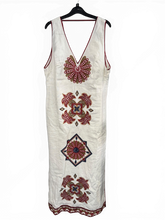 Load image into Gallery viewer, Farm Rio Embroidered Linen Blend Midi Dress – Cream &amp; Red – Size L
