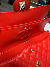 Load image into Gallery viewer, Chanel Classic Double Flap Caviar Leather Silver Hardware in Red.
