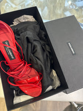 Load image into Gallery viewer, Dolce &amp; Gabbana Red Patent Lace-Up Heels DG Logo Stiletto Sandals CR1431
