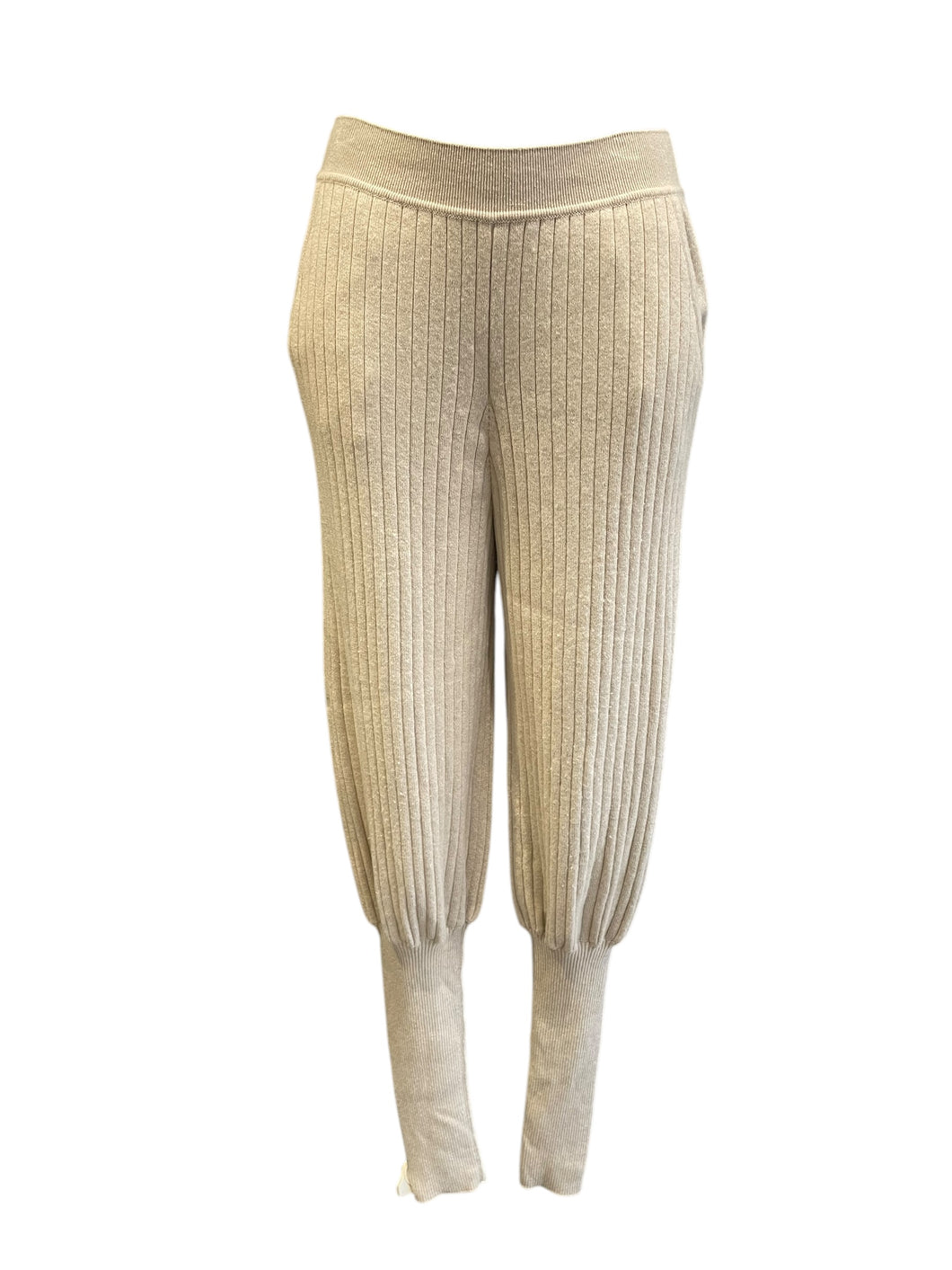 Loro Piana Beige, Cashmere Ribbed, Cuffed Leg Trousers