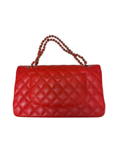 Load image into Gallery viewer, Chanel Classic Double Flap Caviar Leather Silver Hardware in Red.
