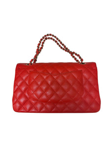 Chanel Classic Double Flap Caviar Leather Silver Hardware in Red.